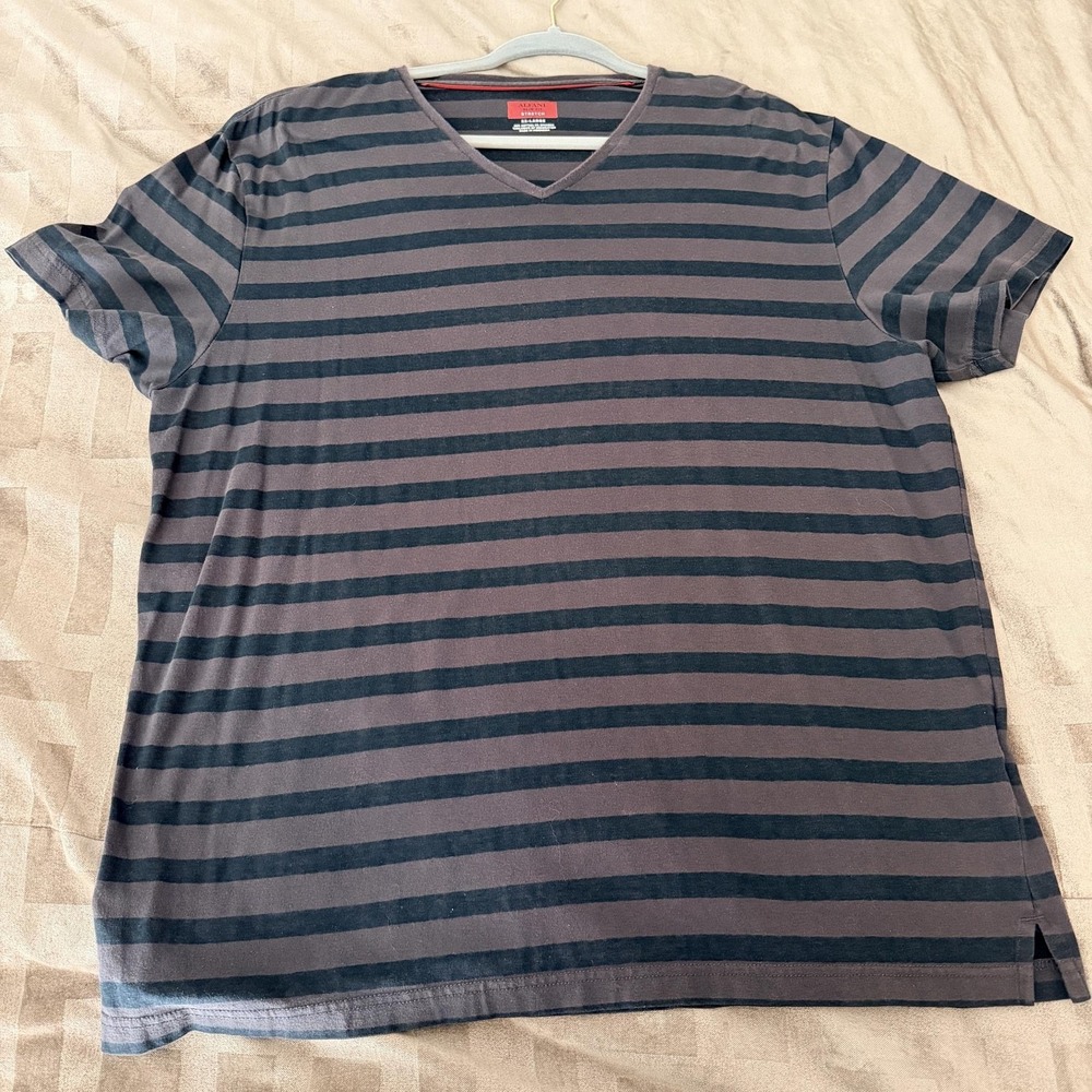 Alfani Shirt Mens 2XL Gray Stripe V-Neck Stretch Slim Fit Tagless Tee Jersey